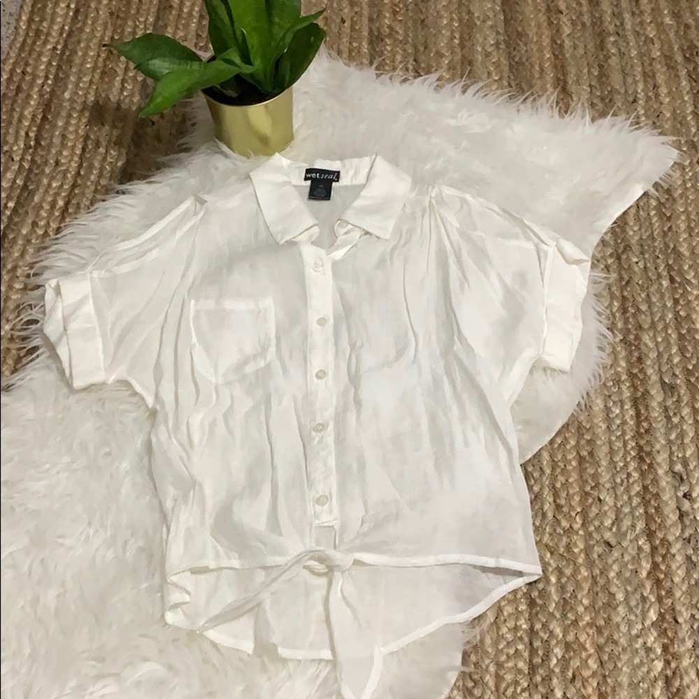 Button Down Shirt with Cold Shoulder